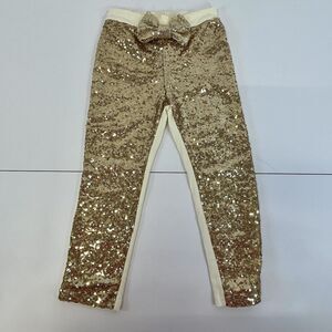 Girls‎ Gold Sequin Holiday Party Leggings With Bow. Posh Peanut Boutique Sz 4t?